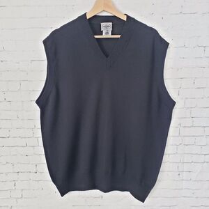 Linea Uomo Mens Wool Vest Size XL Black V-neck Golf Dark Academia Made Italy